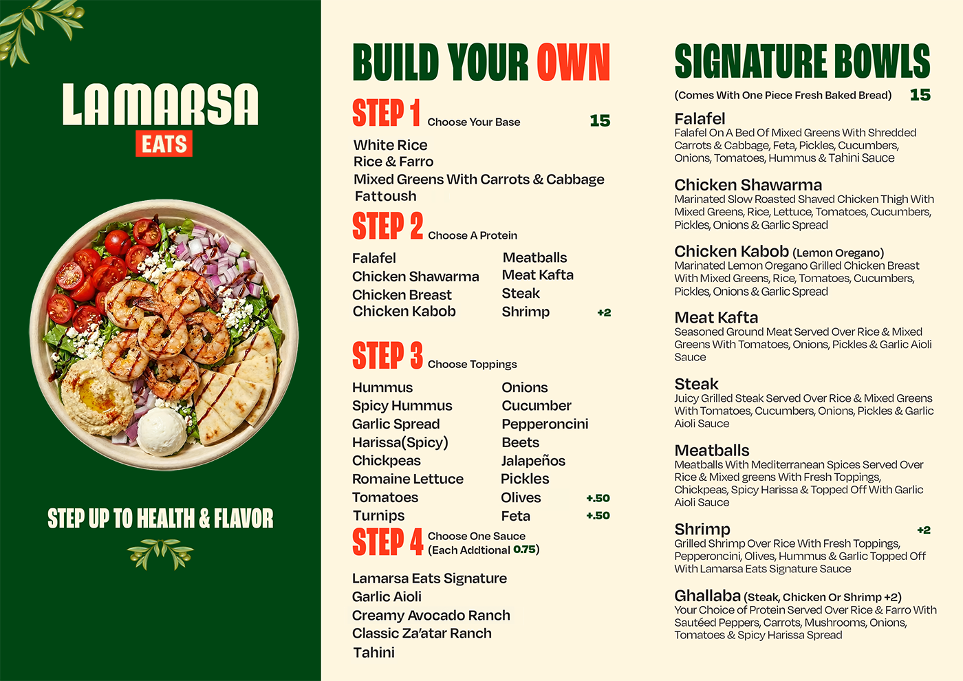 La Marsa Eats Menu Front